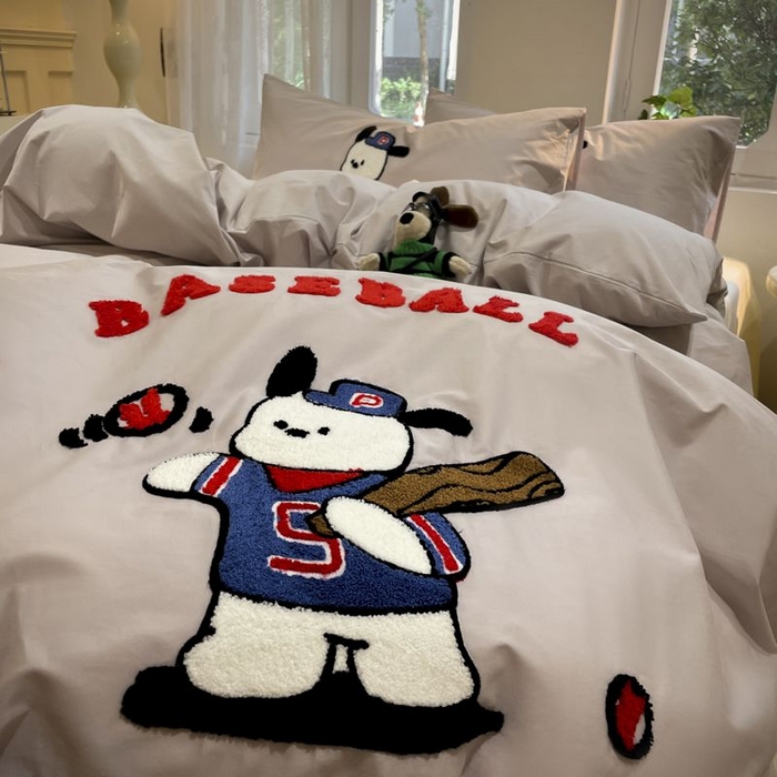 91家纺网 家纺一手货源 找家纺 如一 2024新款A类全棉水洗棉毛巾绣四件套 棒球狗