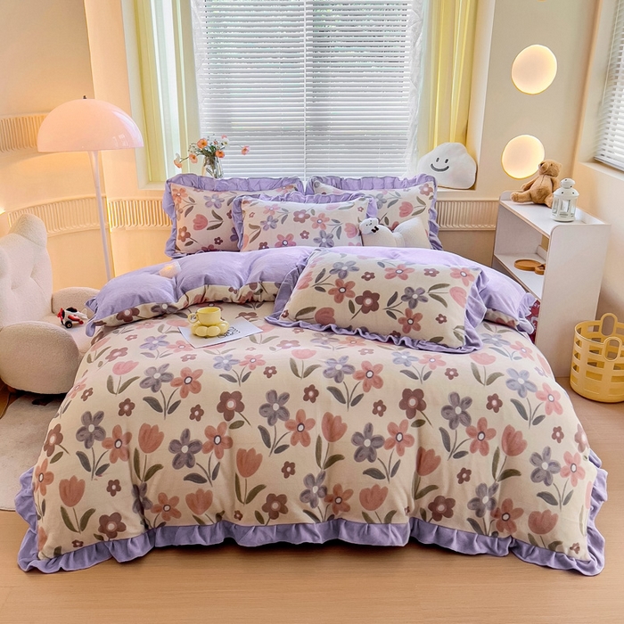 91家纺网 家纺一手货源 找家纺 找底底家纺 2024新款牛奶绒印花四件套 小美好