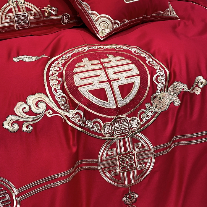 91家纺网 家纺一手货源 找家纺 用心 2024新款亲肤加厚磨毛新中式婚庆四件套多件套 典雅