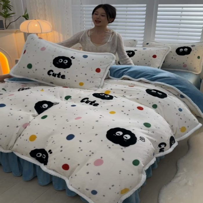 91家纺网 家纺一手货源 找家纺 绒耀 2025新款高克重牛奶绒四件套保暖四件套直播爆款电商爆款 哈喽小黑