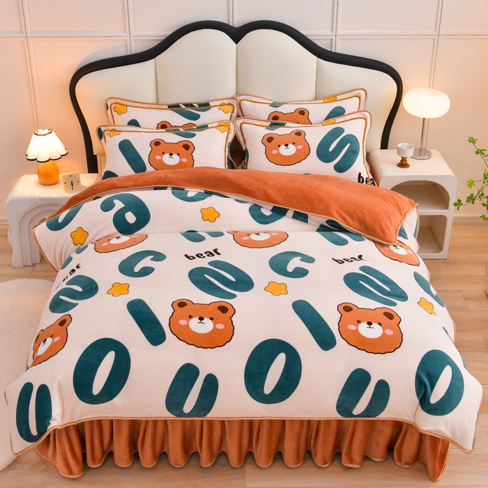 91家纺网 家纺一手货源 找家纺 绒耀 2025新款高克重牛奶绒四件套保暖四件套直播爆款电商爆款 字母熊