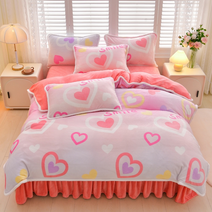 91家纺网 家纺一手货源 找家纺 绒耀 2025新款高克重牛奶绒四件套保暖四件套直播爆款电商爆款 心有灵犀