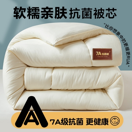91家纺网 家纺一手货源 找家纺 欢乐季 2025新款7A抗菌学生被子被芯春秋冬被四季被+被芯 奶油白
