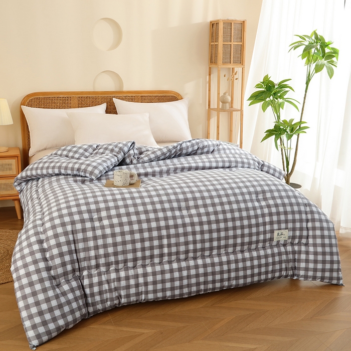 91家纺网 家纺一手货源 找家纺 优布加 2024新款色织水洗棉格斜抗菌良品系列大豆被冬被 良品-灰格