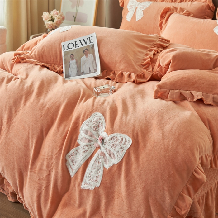 91家纺网 家纺一手货源 找家纺 2024新款A类幸福约定牛奶绒四件套 桔色