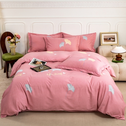 91家纺网 家纺一手货源 找家纺 威布斯家居 2024新款AA版全棉加厚磨毛四件套 小蜜桔-粉