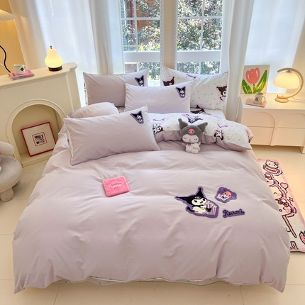 雅居纺家纺 2024新款全棉磨毛三丽鸥库洛米正版授权四件套 百变库洛米