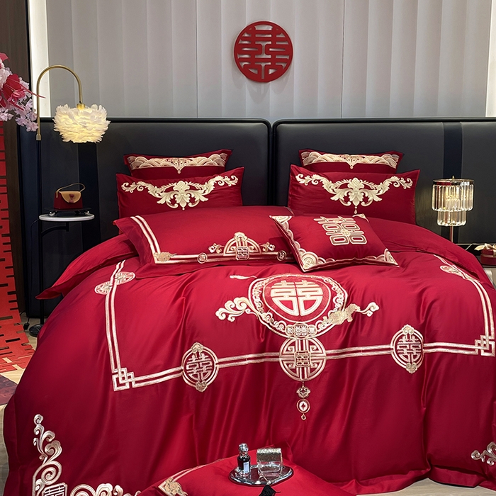 91家纺网 家纺一手货源 找家纺 用心 2024新款亲肤加厚磨毛新中式婚庆四件套多件套 典雅