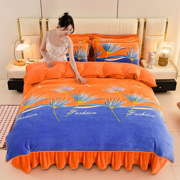 91家纺网 家纺一手货源 找家纺 绒耀 2025新款高克重牛奶绒四件套保暖四件套直播爆款电商爆款 曼珠沙华桔