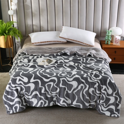 巴木赫 2024新款熊猫绒配同色羊羔绒毛毯 鱼尾灰配色羊羔绒