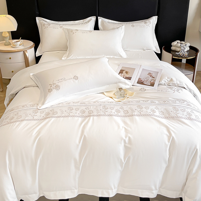 91家纺网 家纺一手货源 找家纺 理想家家纺 2024新款13372全棉刺绣四件套系列-花恋 白