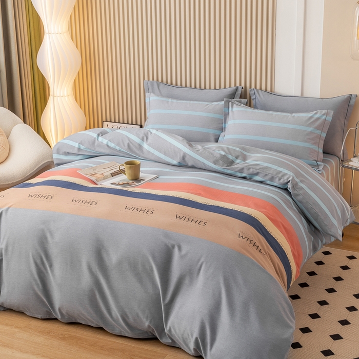 91家纺网 家纺一手货源 找家纺 威布斯家居 2024新款AA版全棉加厚磨毛四件套 罗拉-灰