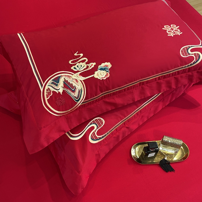 91家纺网 家纺一手货源 找家纺 用心 2024年新款双面磨毛绣花婚庆四件套 百年龙凤