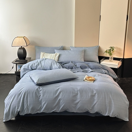 雅居纺家纺 2024新款全棉印花磨毛四件套 宁静-蓝条