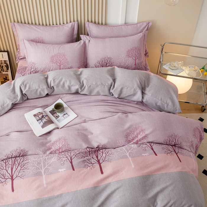 91家纺网 家纺一手货源 找家纺 威布斯家居 2024新款AA版全棉加厚磨毛四件套 丛林秘影-紫