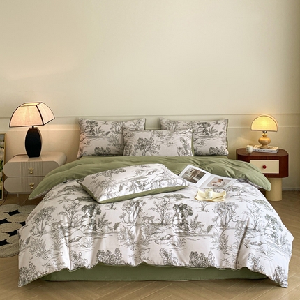 雅居纺家纺 2024新款全棉印花磨毛四件套 万物生灵