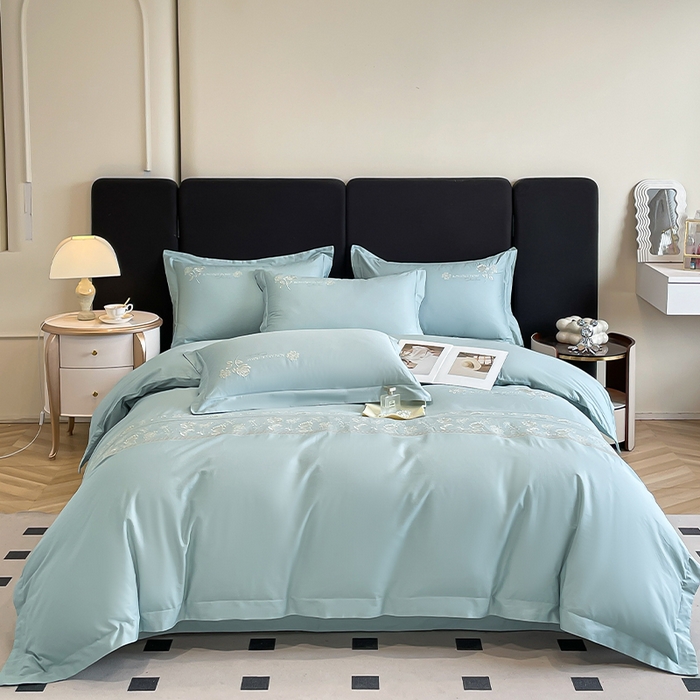 91家纺网 家纺一手货源 找家纺 理想家家纺 2024新款13372全棉刺绣四件套系列-花恋 绿