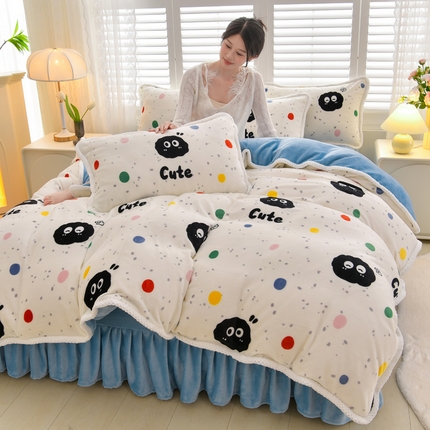 91家纺网 家纺一手货源 找家纺 绒耀 2025新款高克重牛奶绒四件套保暖四件套直播爆款电商爆款 哈喽小黑