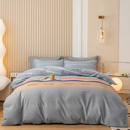 威布斯家居 2024新款AA版全棉加厚磨毛四件套 罗拉-灰