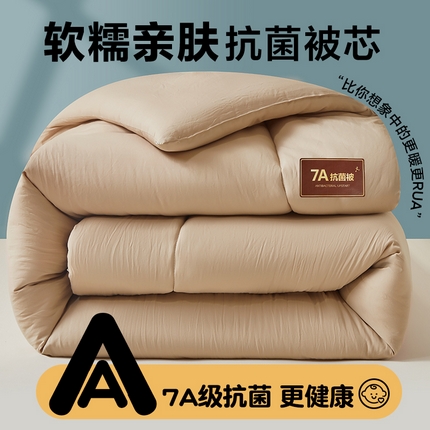 91家纺网 家纺一手货源 找家纺 欢乐季 2025新款7A抗菌学生被子被芯春秋冬被四季被+被芯 香槟咖