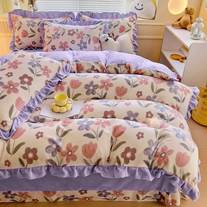 91家纺网 家纺一手货源 找家纺 找底底家纺 2024新款牛奶绒印花四件套 小美好