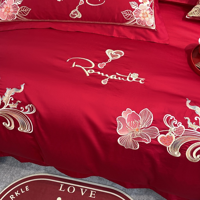 91家纺网 家纺一手货源 找家纺 用心 2024新款亲肤加厚磨毛新中式婚庆四件套多件套 花语