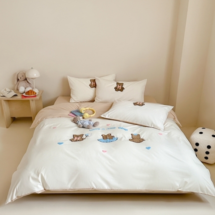 91家纺网 家纺一手货源 找家纺 （总）紫桐 2025新款全棉水洗棉卡通毛巾绣四件套（控价220/260）