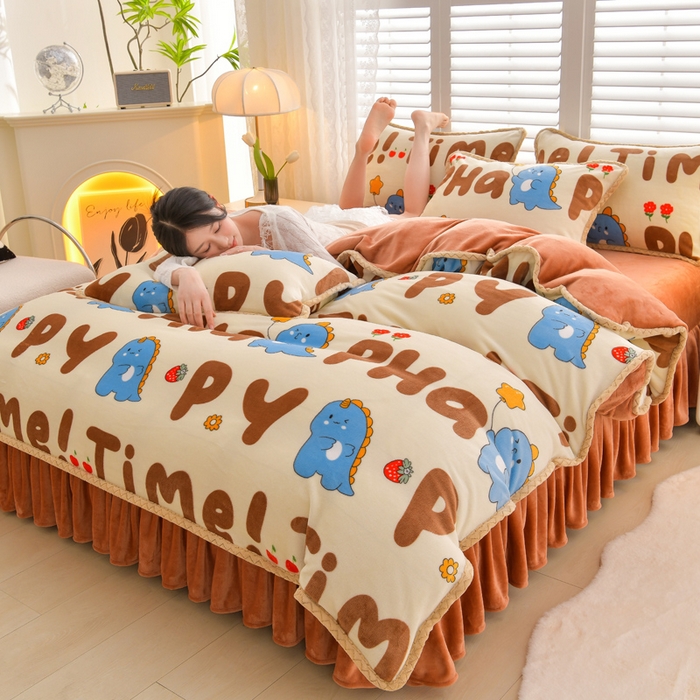 91家纺网 家纺一手货源 找家纺 绒耀 2025新款高克重牛奶绒四件套保暖四件套直播爆款电商爆款 快乐萌龙