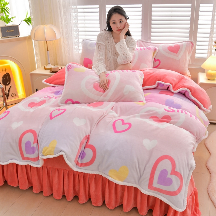 91家纺网 家纺一手货源 找家纺 绒耀 2025新款高克重牛奶绒四件套保暖四件套直播爆款电商爆款 心有灵犀