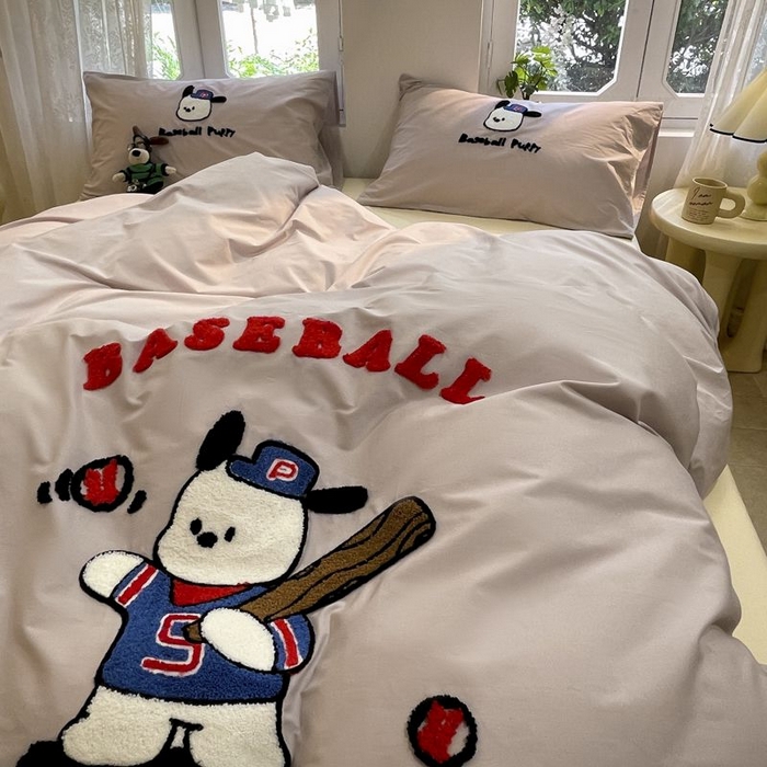 91家纺网 家纺一手货源 找家纺 如一 2024新款A类全棉水洗棉毛巾绣四件套 棒球狗