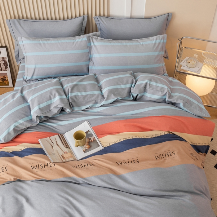 91家纺网 家纺一手货源 找家纺 威布斯家居 2024新款AA版全棉加厚磨毛四件套 罗拉-灰