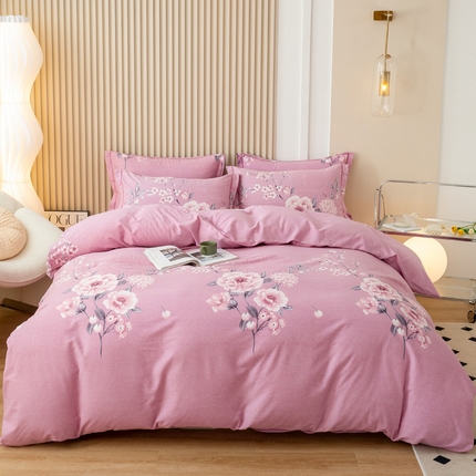 91家纺网 家纺一手货源 找家纺 威布斯家居 2024新款AA版全棉加厚磨毛四件套 昕薇-粉