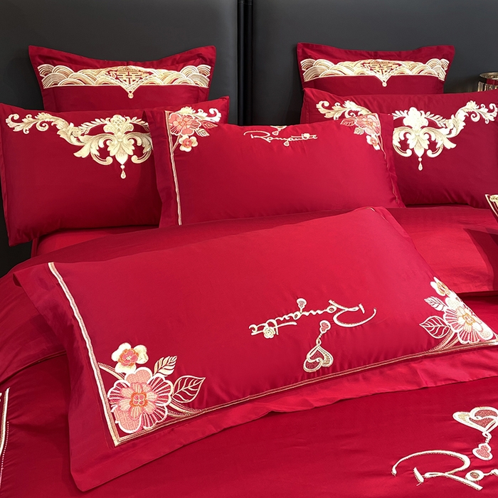 91家纺网 家纺一手货源 找家纺 用心 2024新款亲肤加厚磨毛新中式婚庆四件套多件套 花语