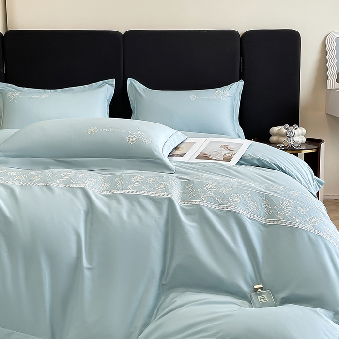 91家纺网 家纺一手货源 找家纺 理想家家纺 2024新款13372全棉刺绣四件套系列-花恋 绿