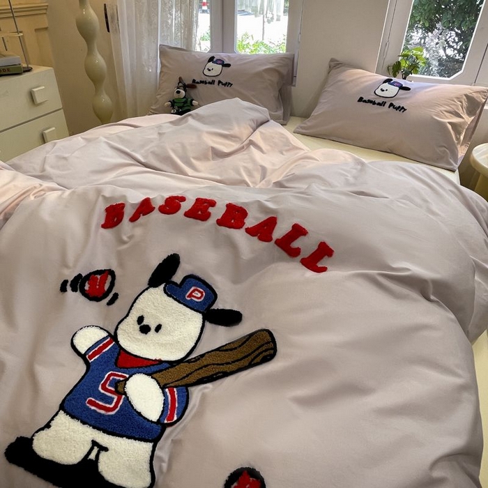 91家纺网 家纺一手货源 找家纺 如一 2024新款A类全棉水洗棉毛巾绣四件套 棒球狗