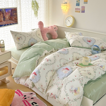 91家纺网 家纺一手货源 找家纺 富瑞阁 2024爆款13070全棉小清新印花四件套三件套 春游泡泡