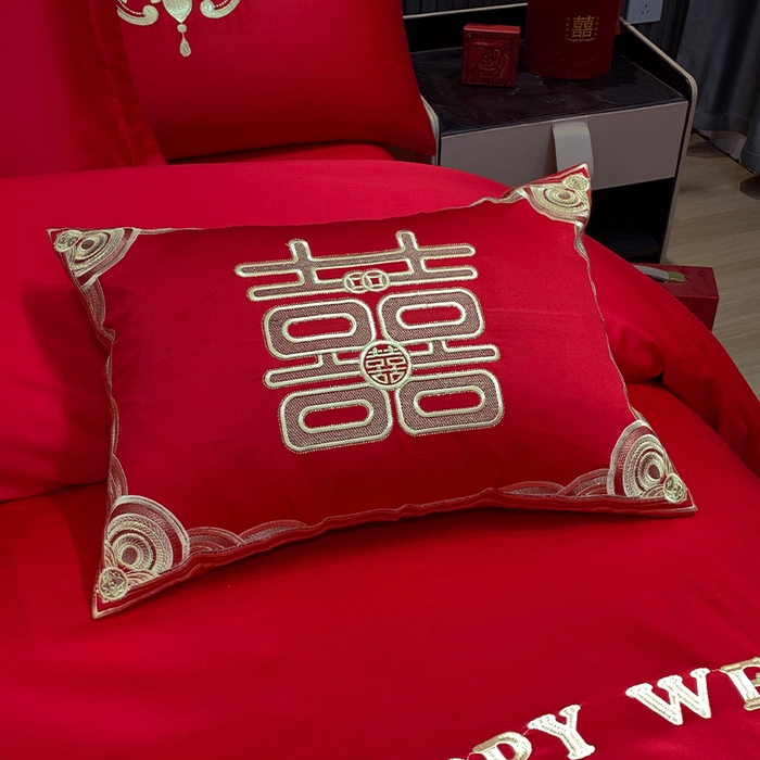 91家纺网 家纺一手货源 找家纺 用心 2024新款亲肤加厚磨毛新中式婚庆四件套多件套 囍乐