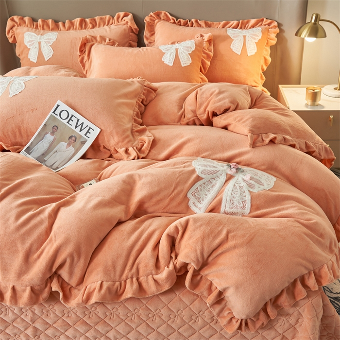 91家纺网 家纺一手货源 找家纺 2024新款A类幸福约定牛奶绒四件套 桔色