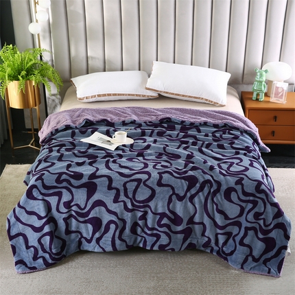 巴木赫 2024新款熊猫绒配同色羊羔绒毛毯 山梗紫配色羊羔绒