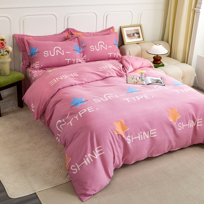 91家纺网 家纺一手货源 找家纺 威布斯家居 2024新款AA版全棉加厚磨毛四件套 极光小镇-粉