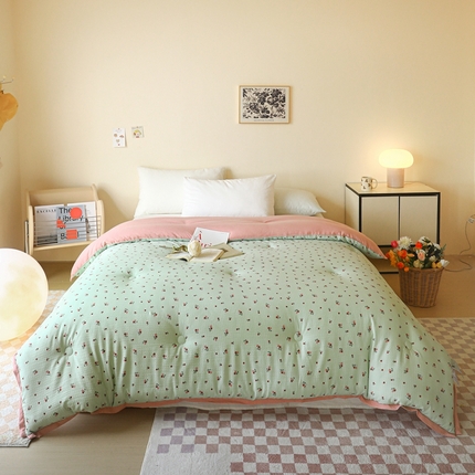 亿莱鑫 2025新款小竺棉秋冬被 爱心小花（绿）