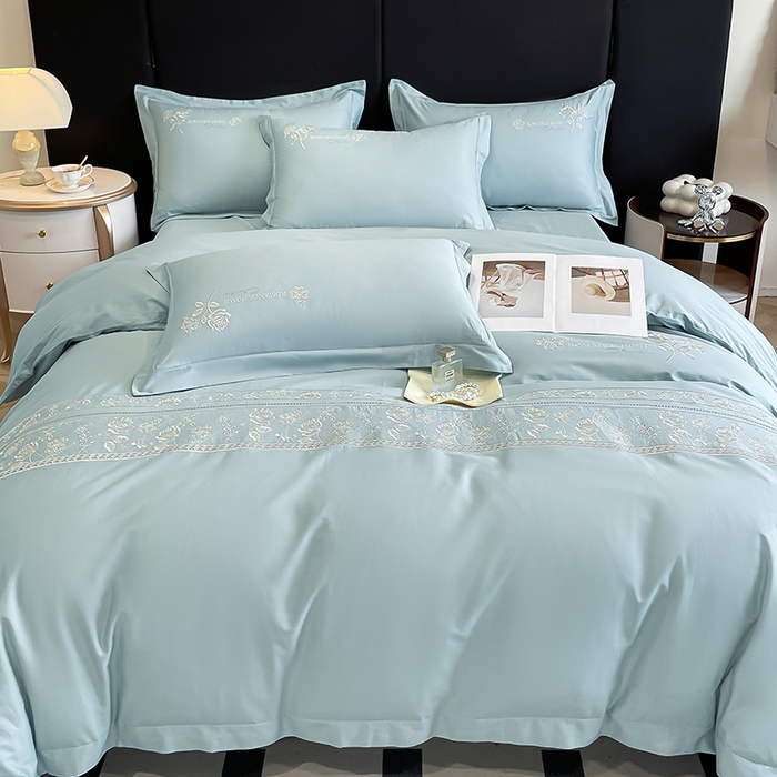 91家纺网 家纺一手货源 找家纺 理想家家纺 2024新款13372全棉刺绣四件套系列-花恋 绿