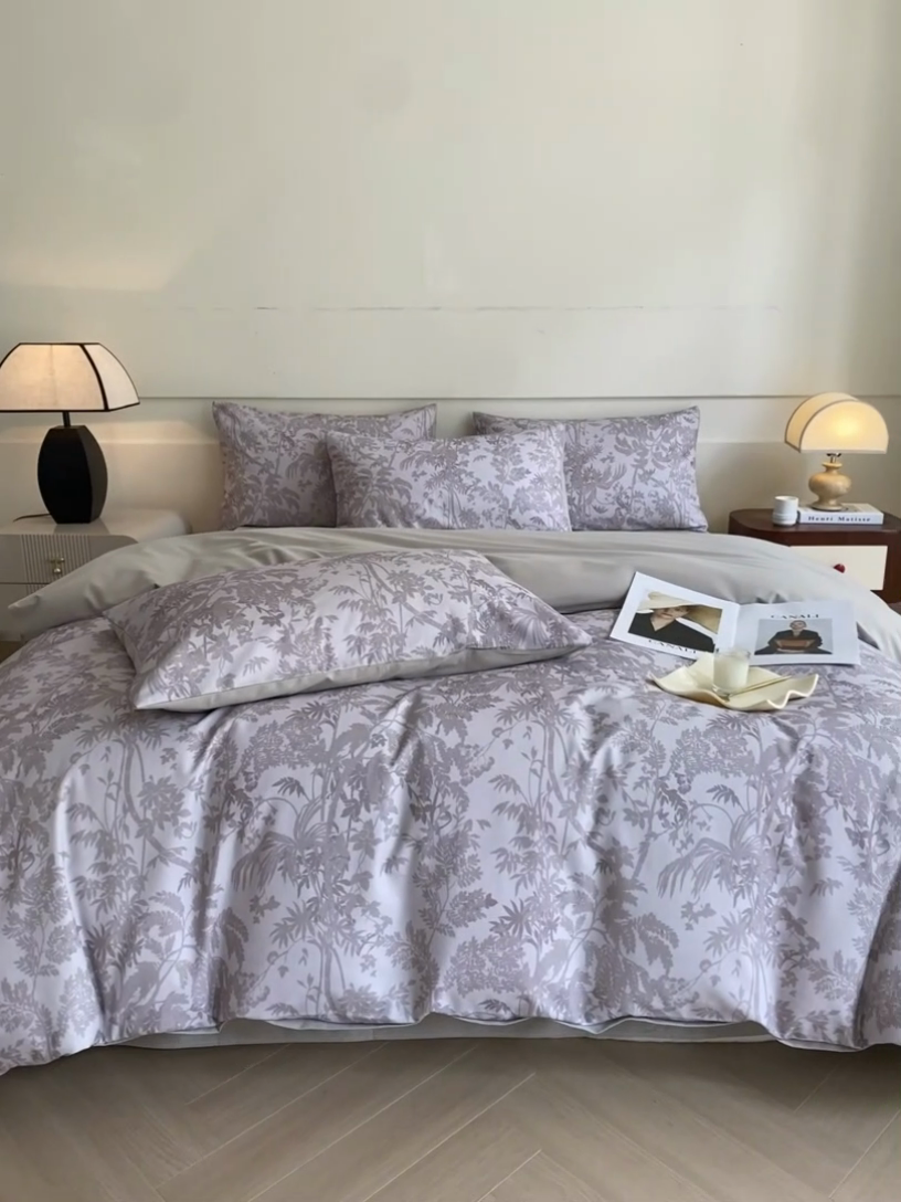 91家纺网 家纺一手货源 找家纺 雅居纺家纺 2024新款全棉印花磨毛四件套 绿染悠夏