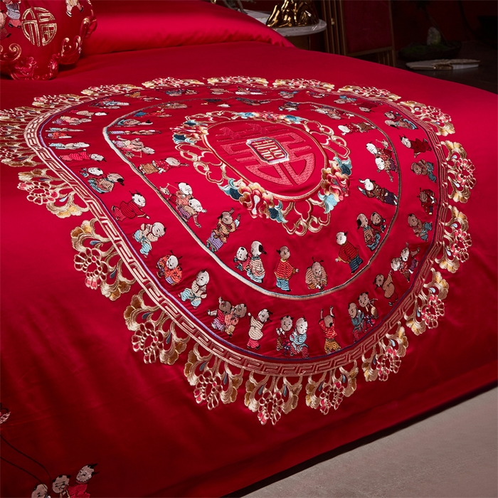 91家纺网 家纺一手货源 找家纺 宏羽纺家纺 2024新款13372纯棉婚庆套件系列百子圆圆