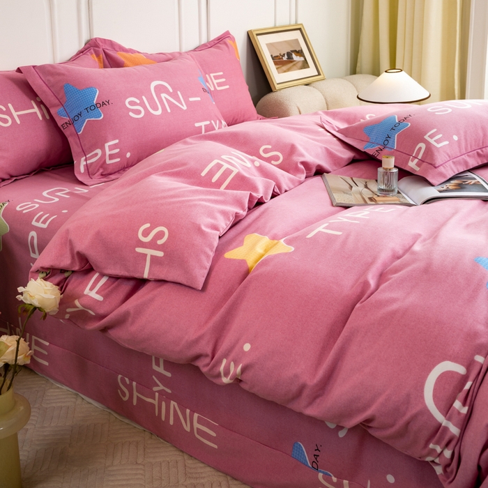 91家纺网 家纺一手货源 找家纺 威布斯家居 2024新款AA版全棉加厚磨毛四件套 极光小镇-粉