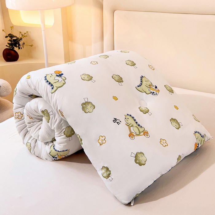 91家纺网 家纺一手货源 找家纺 暖阁 2025新款A类水洗棉豆豆被冬被春秋被被子被芯 开心恐龙