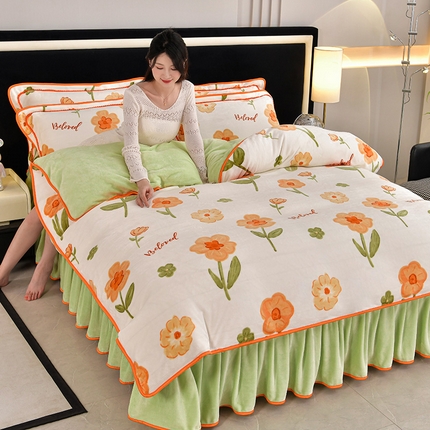 诺梵 2025直播8.5斤高克重牛奶绒四件套水晶金貂法莱绒床裙款 初遇