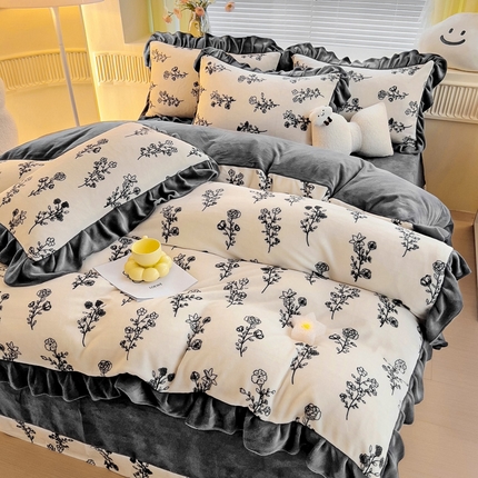 找底底家纺 2024新款牛奶绒印花四件套 素雅