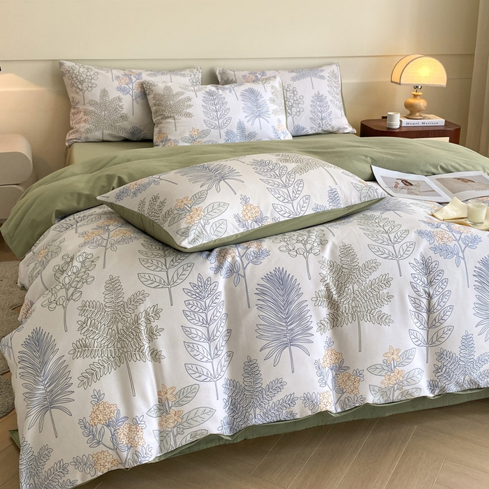 91家纺网 家纺一手货源 找家纺 雅居纺家纺 2024新款全棉印花磨毛四件套 绿染悠夏