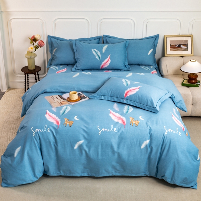 91家纺网 家纺一手货源 找家纺 威布斯家居 2024新款AA版全棉加厚磨毛四件套 柠檬树下-蓝